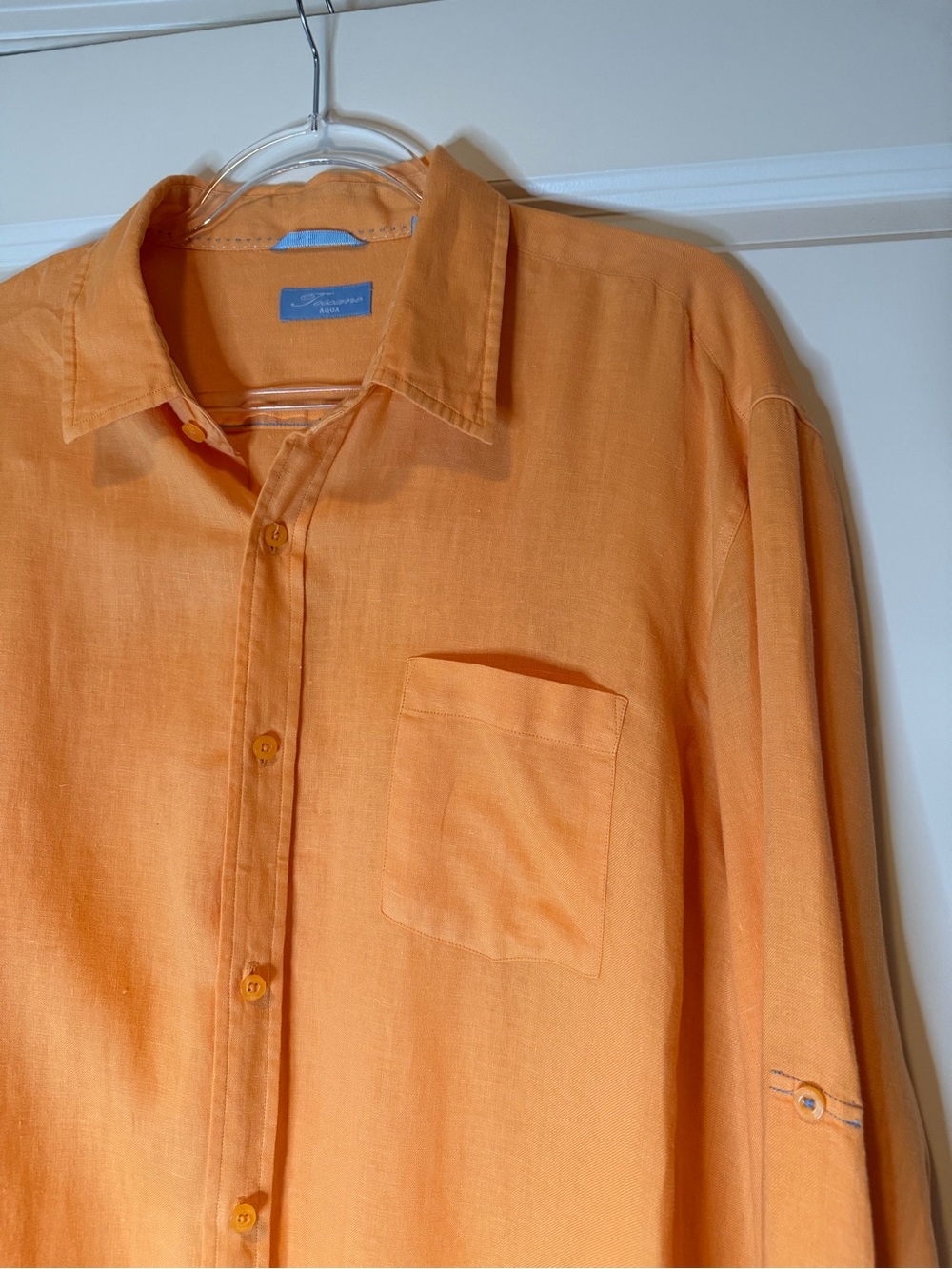 Toscano Aqua Men's Linen Orange Button-Up Shirt